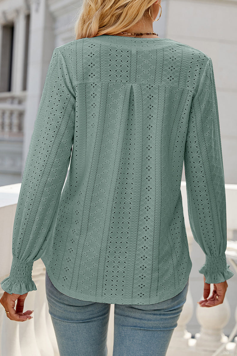 Kaynafashions - Casual Solid Hollowed Out Stringy Selvedge V Neck Tops