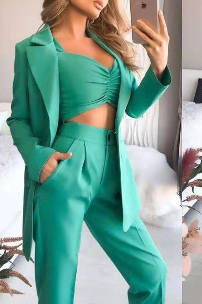 Kaynafashions - Fashion Solid Patchwork Turndown Collar Long Sleeve Three Pieces(4 Colors)