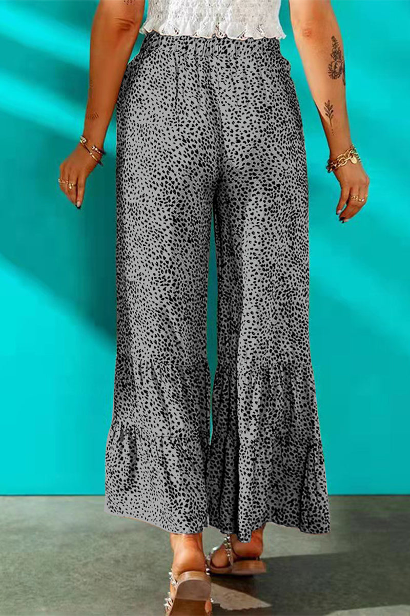 Kaynafashions - Elegant Printing Loose Mid Waist Wide Leg Full Print Bottoms(7 Colors)