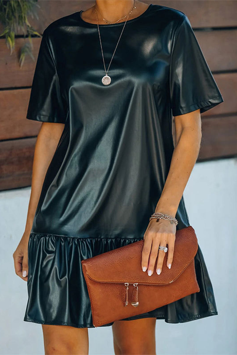 Kaynafashions - Casual Street Solid Flounce O Neck Short Sleeve Dress