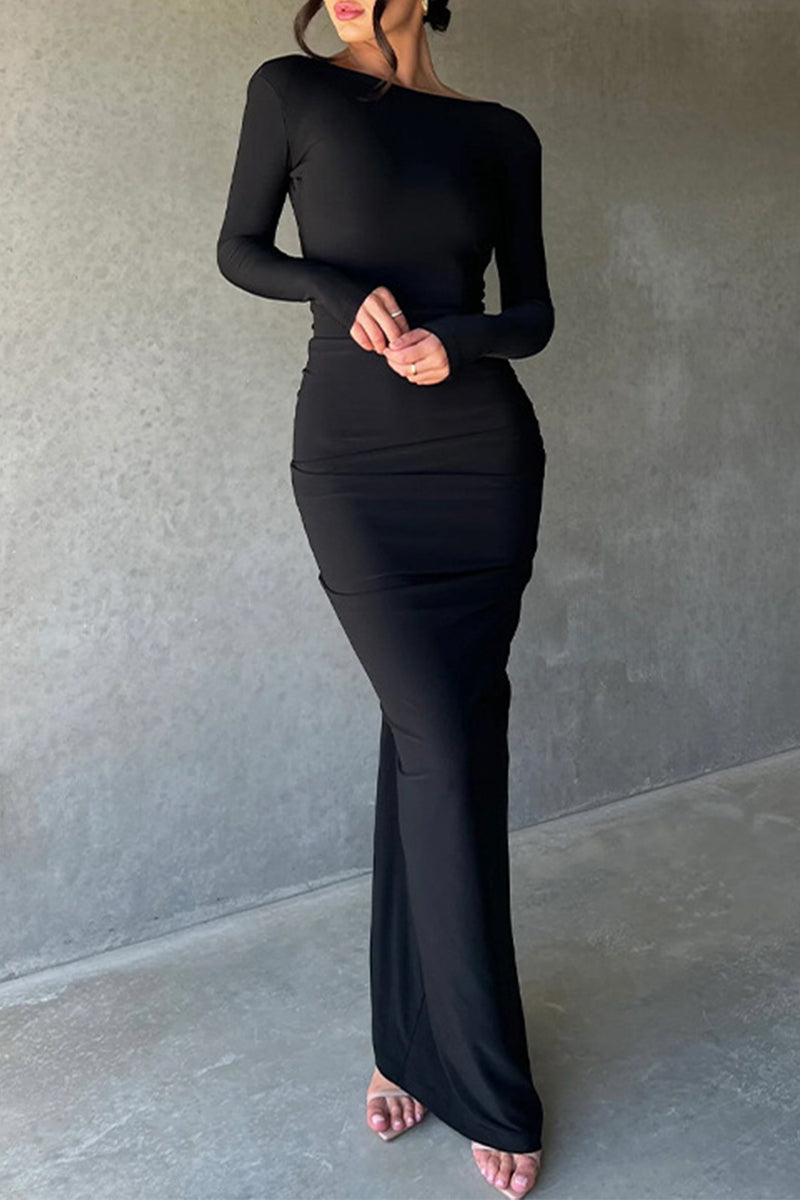 Kaynafashions - Sexy Solid Fold V Neck A Line Dresses(3 Colors)