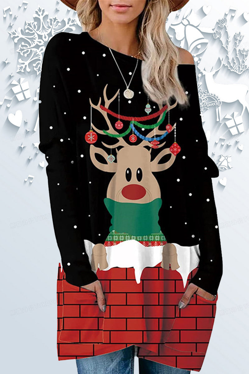 Kaynafashions - Casual Print Santa Claus Printing O Neck Tops