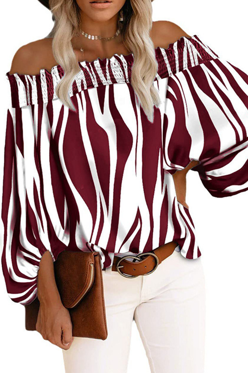 Kaynafashions - Casual Striped Patchwork Off the Shoulder Tops(6 Colors)