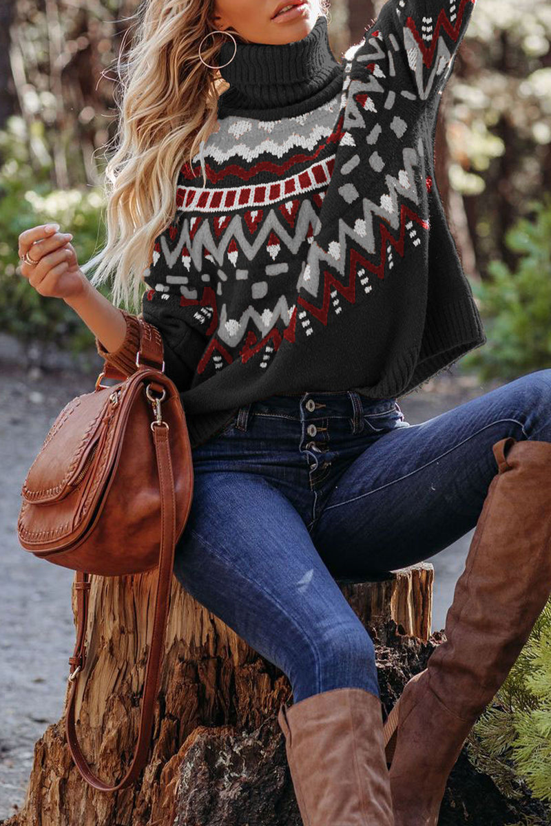 Kaynafashions - Street Plaid Striped Printing Turtleneck Sweaters(4 Colors)