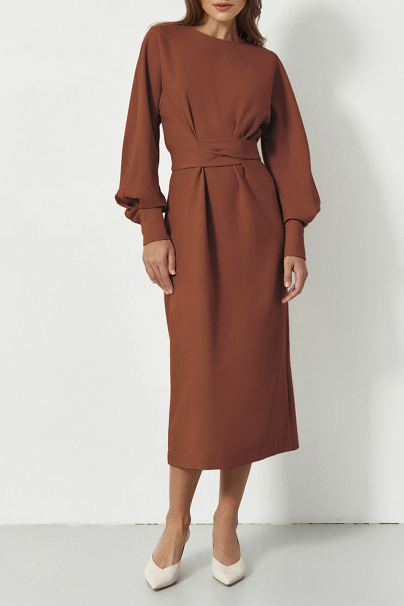 Kaynafashions - Street Solid Patchwork O Neck Waist Skirt Dresses