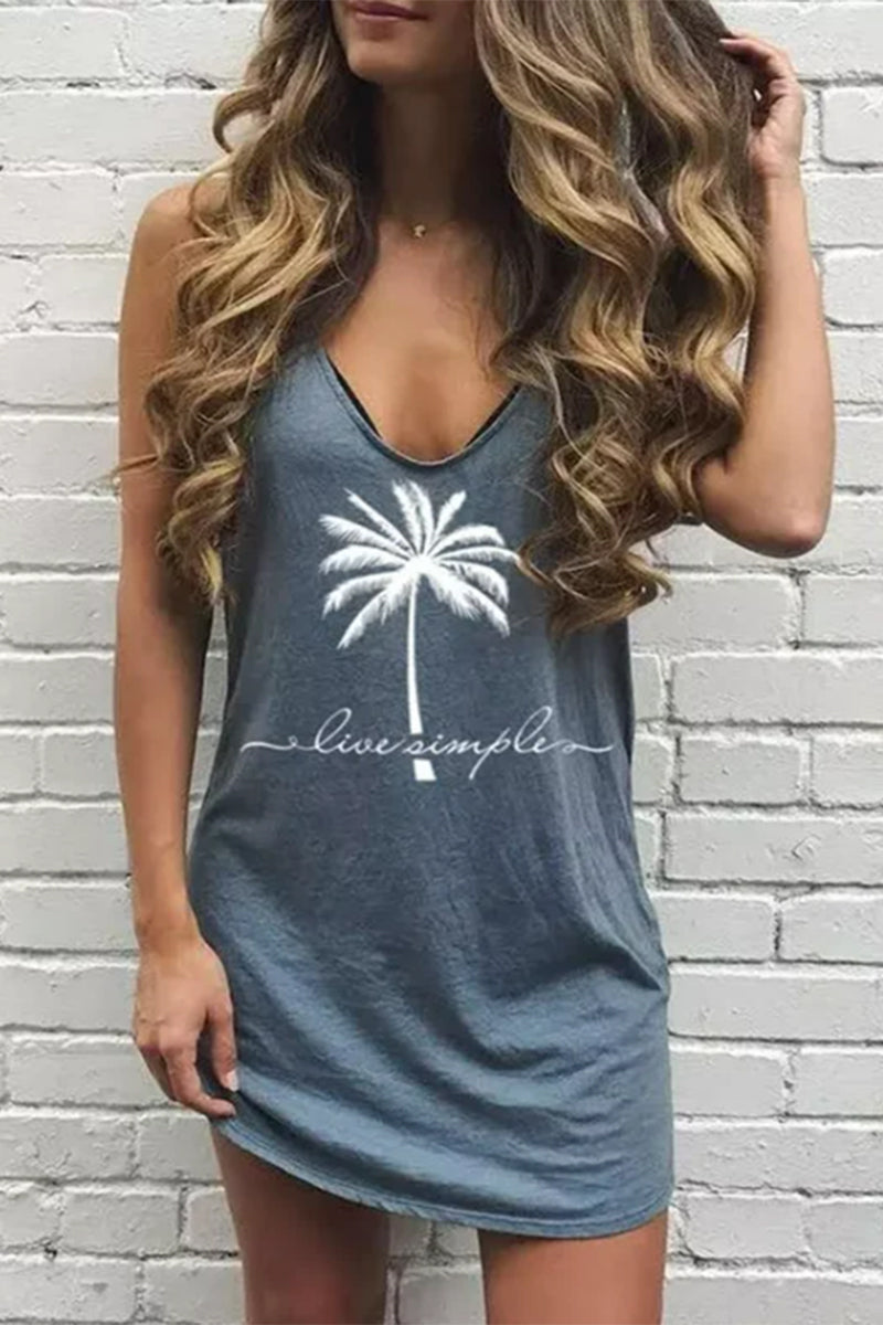 Kaynafashions - Casual Print V Neck Sleeveless Dress Dresses