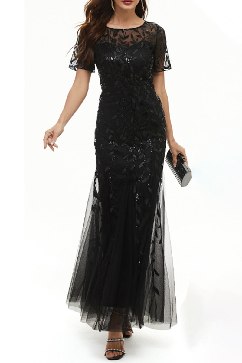 Kaynafashions - Celebrities Elegant Patchwork Sequins O Neck Evening Dress Dresses