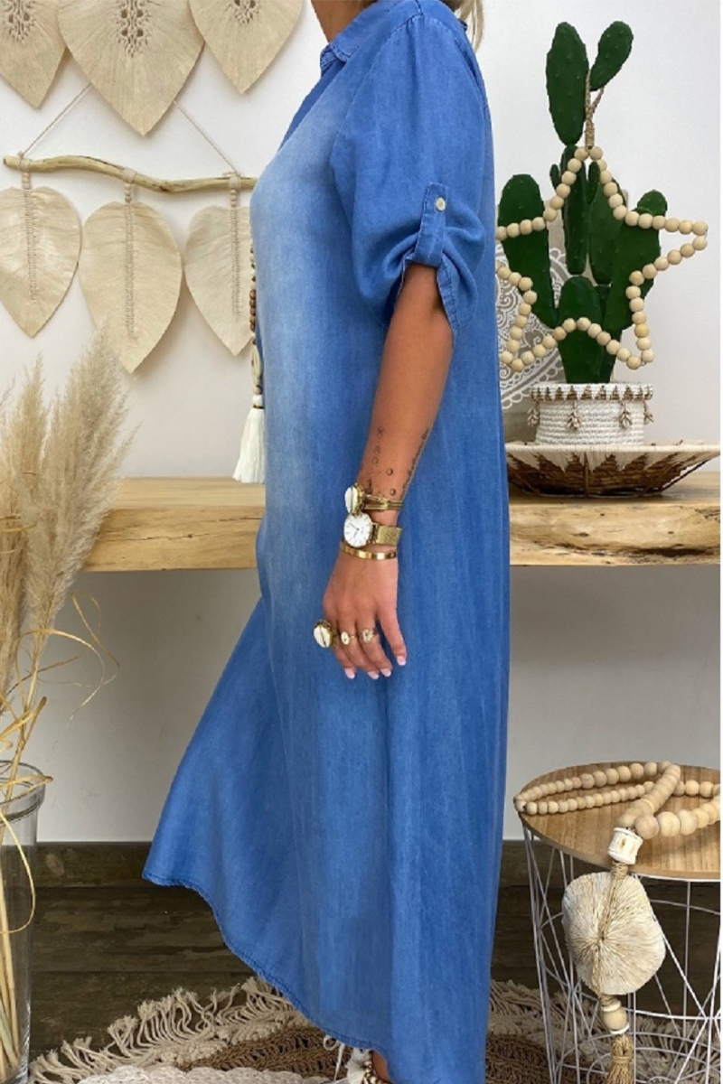 Kaynafashions - Casual Solid Patchwork Turndown Collar Straight Dresses