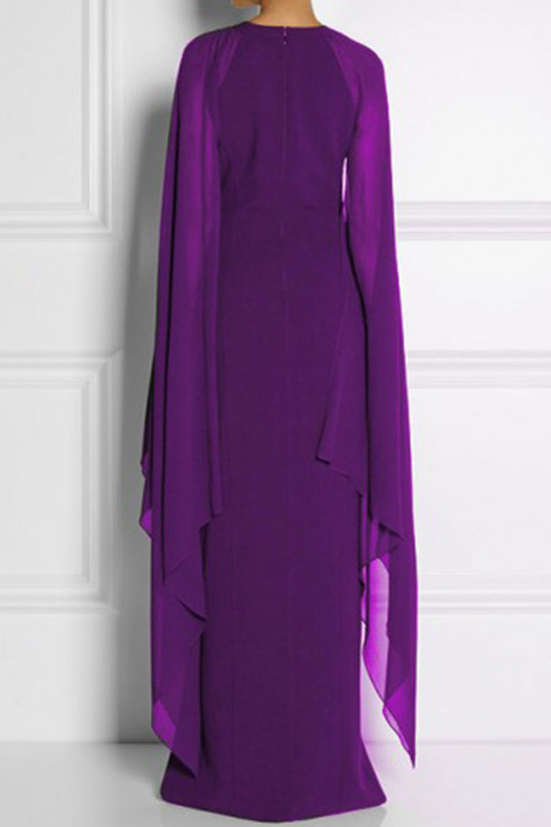 Kaynafashions - British Style Elegant Solid Slit O Neck Evening Dress Dresses