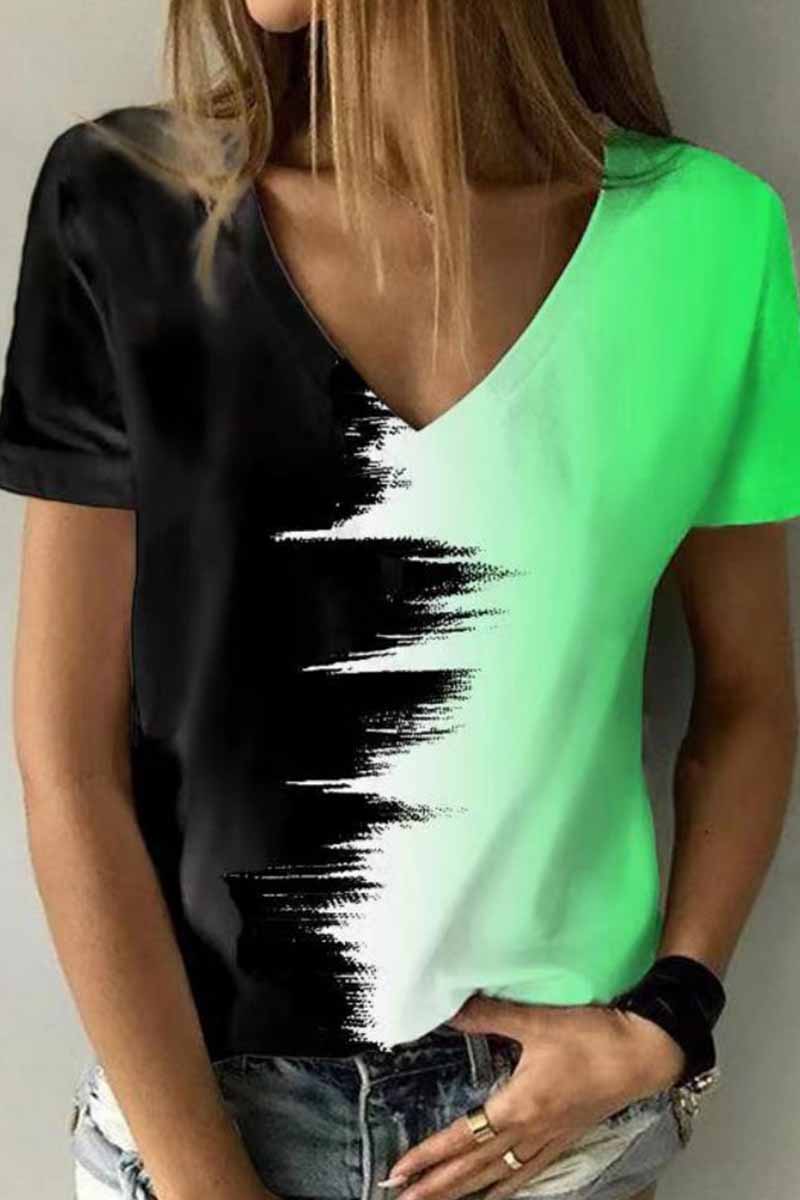 Kaynafashions - Street Print Patchwork V Neck T-Shirts(12 Colors)