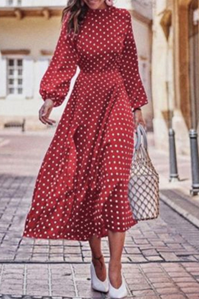 Kaynafashions - Fashion Print Patchwork O Neck Long Sleeve Dresses(3 Colors)