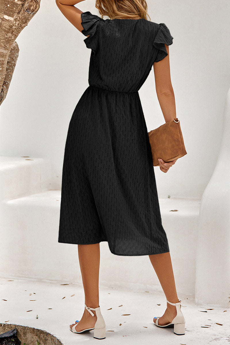 Kaynafashions - Sweet Elegant Solid V Neck A Line Short Sleeve Dress