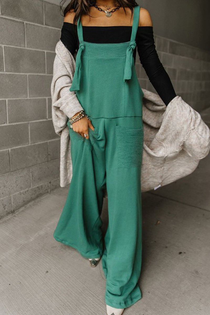 Kaynafashions - Casual Solid Pocket U Neck Loose Jumpsuits
