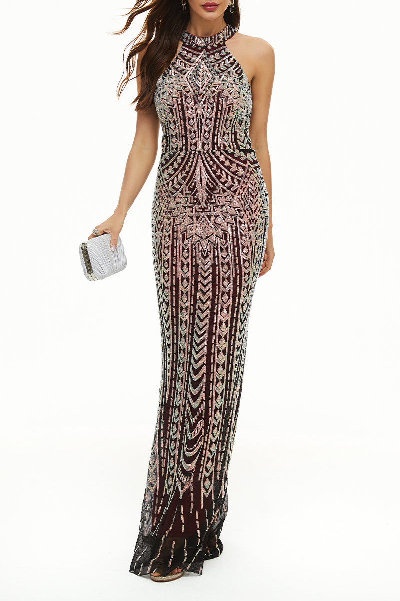 Kaynafashions - Celebrities Elegant Patchwork Contrast Halter Evening Dress Dresses(4 Colors)