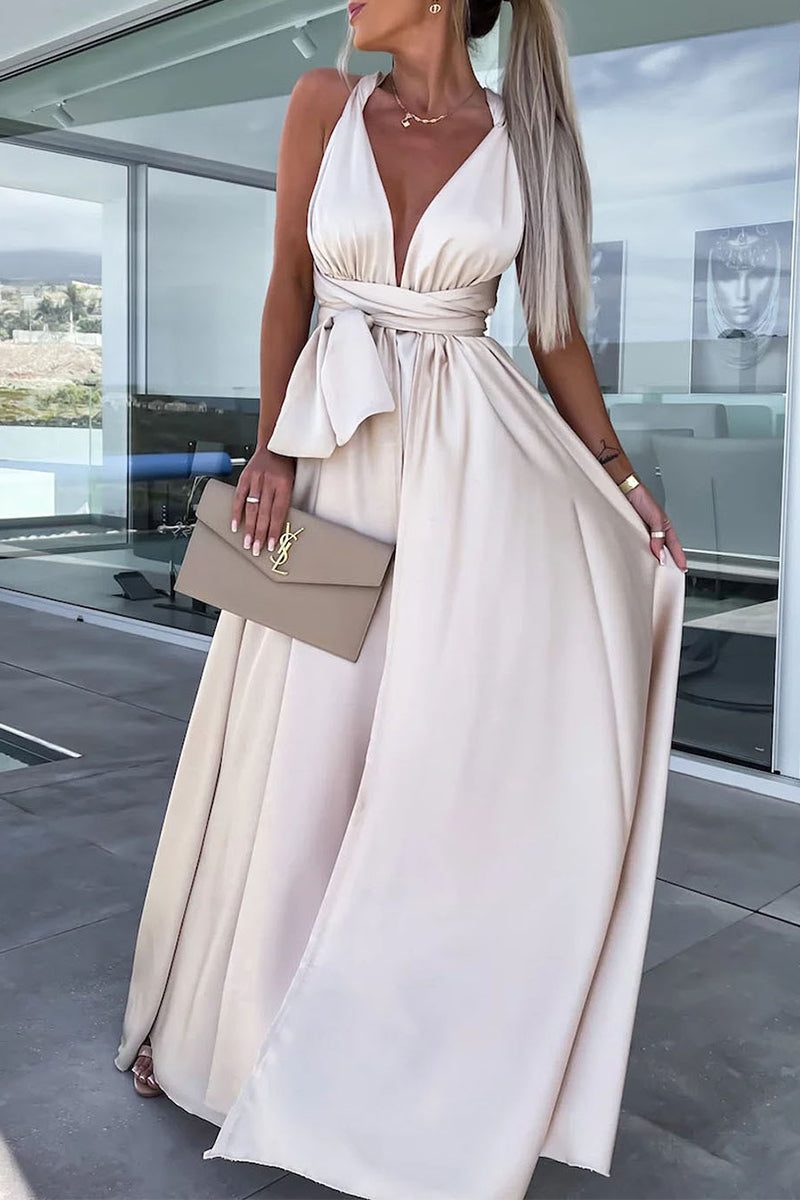 Kaynafashions - Casual Vacation Solid Frenulum V Neck A Line Dresses(4 Colors)