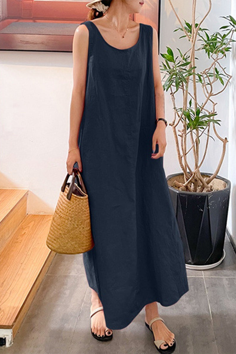 Kaynafashions - Casual Simplicity Solid Pocket O Neck Sleeveless Dress Dresses(6 Colors)