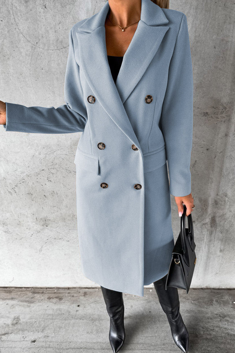 Kaynafashions - Elegant Solid Buttons Turndown Collar Outerwear
