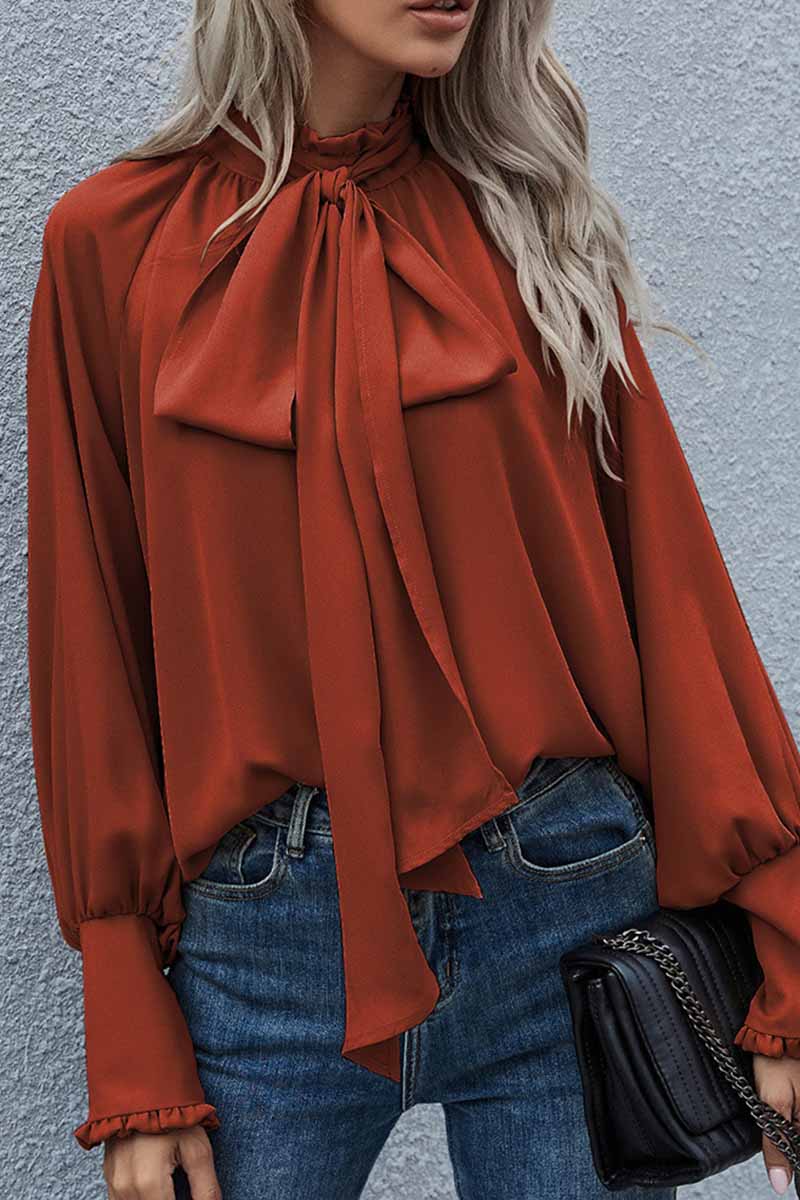 Kaynafashions - Elegant Solid With Bow O Neck Tops