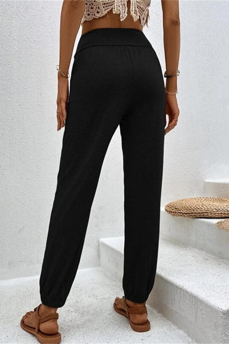 Kaynafashions - Casual Solid Pocket Loose High Waist Pencil Solid Color Bottoms