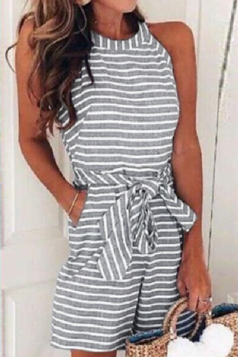 Kaynafashions - Casual Patchwork Bandage With Belt O Neck Loose Jumpsuits(5 Colors)