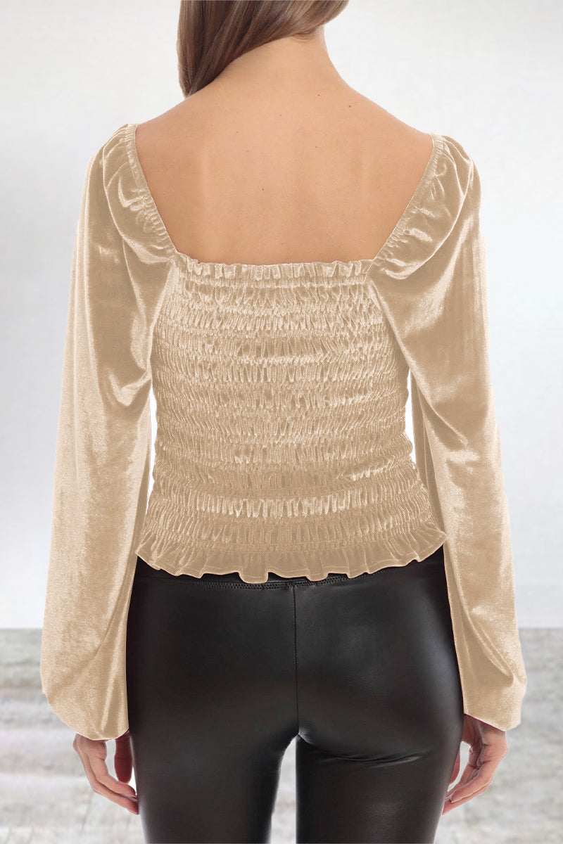 Kaynafashions - Elegant Solid Fold Square Collar Tops