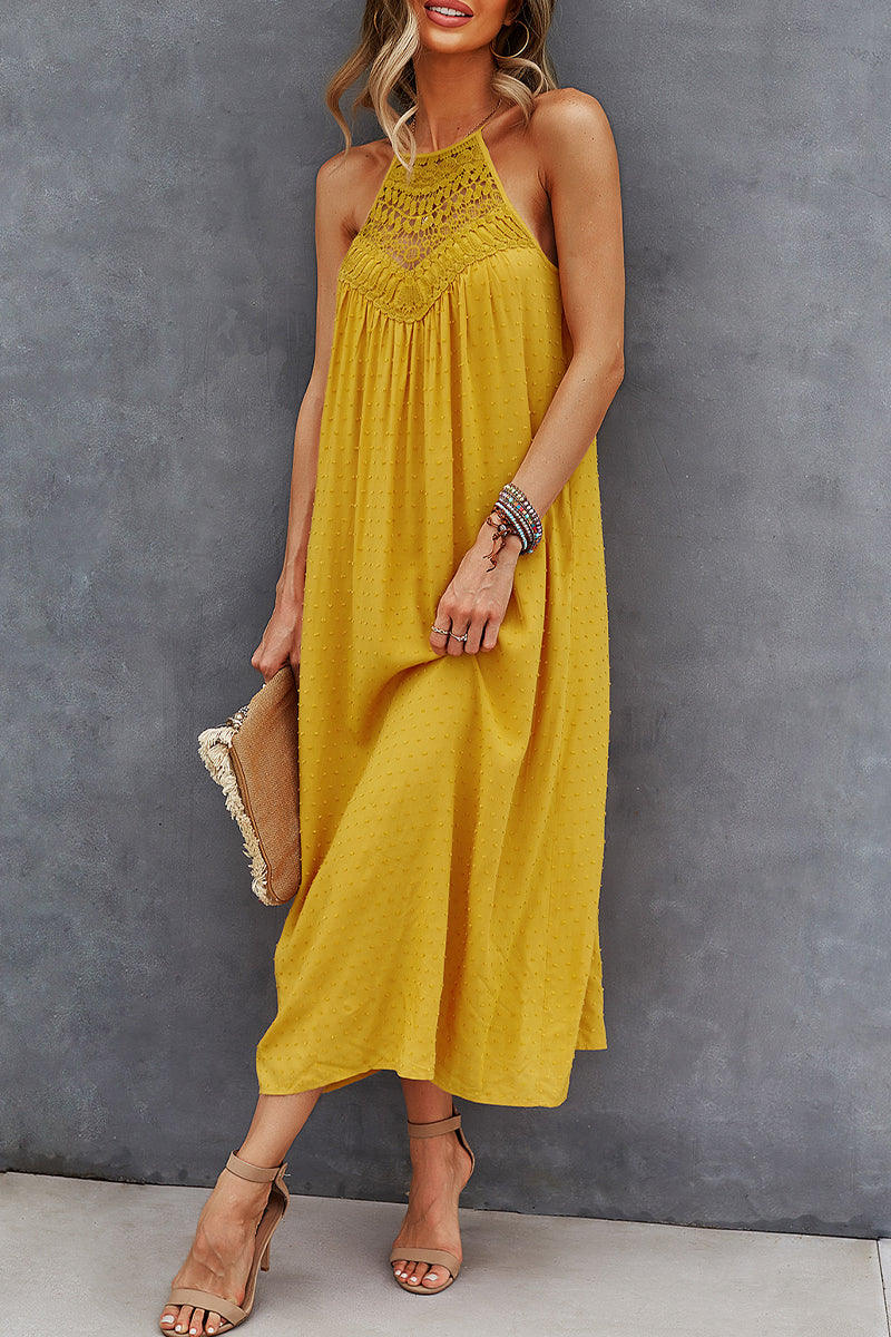 Kaynafashions - Work Elegant Solid Lace Hollowed Out Halter One Step Skirt Dresses(3 Colors)