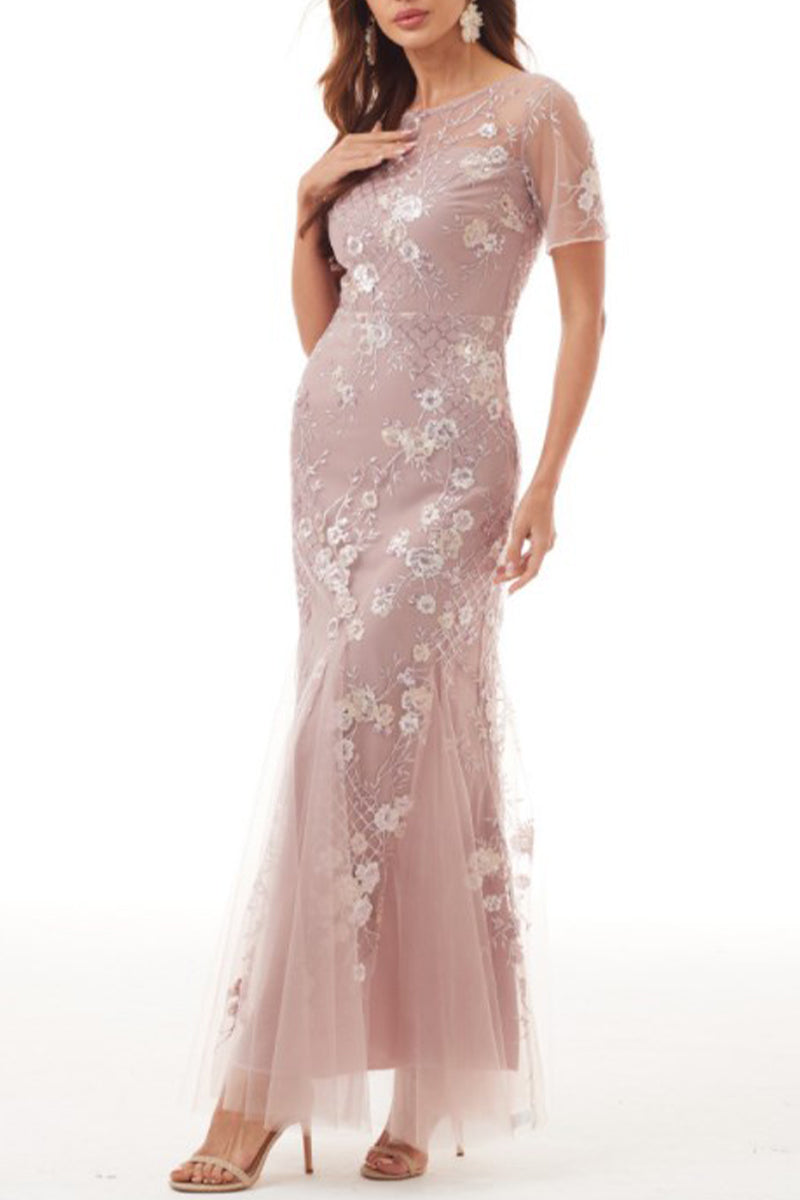 Kaynafashions - Celebrities Elegant Solid Embroidered O Neck Evening Dress Dresses