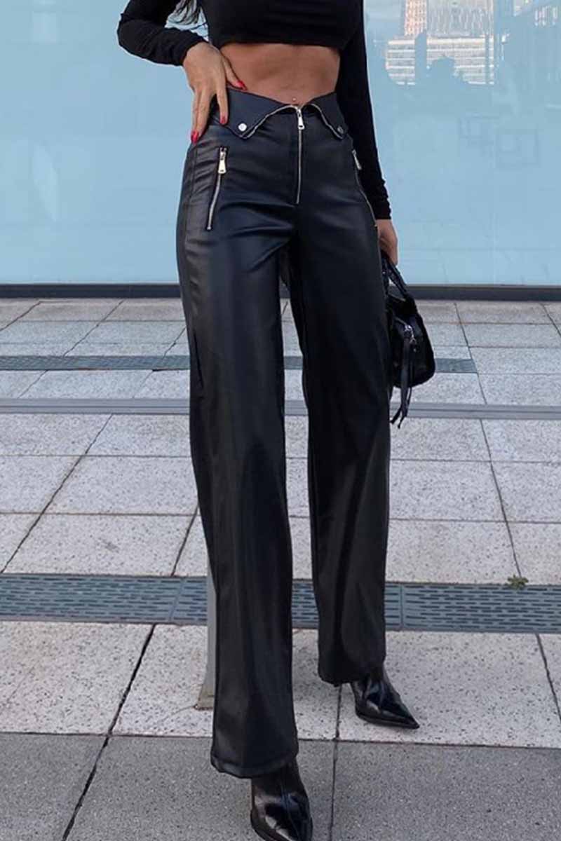 Kaynafashions - Street Solid High Waist Straight Bottoms