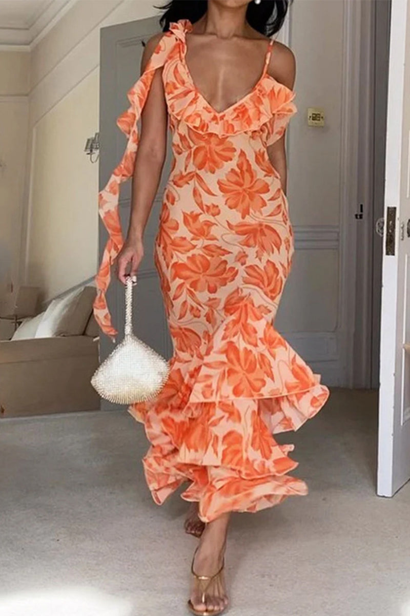 Kaynafashions - Sweet Elegant Print Patchwork V Neck Sleeveless Dress Dresses