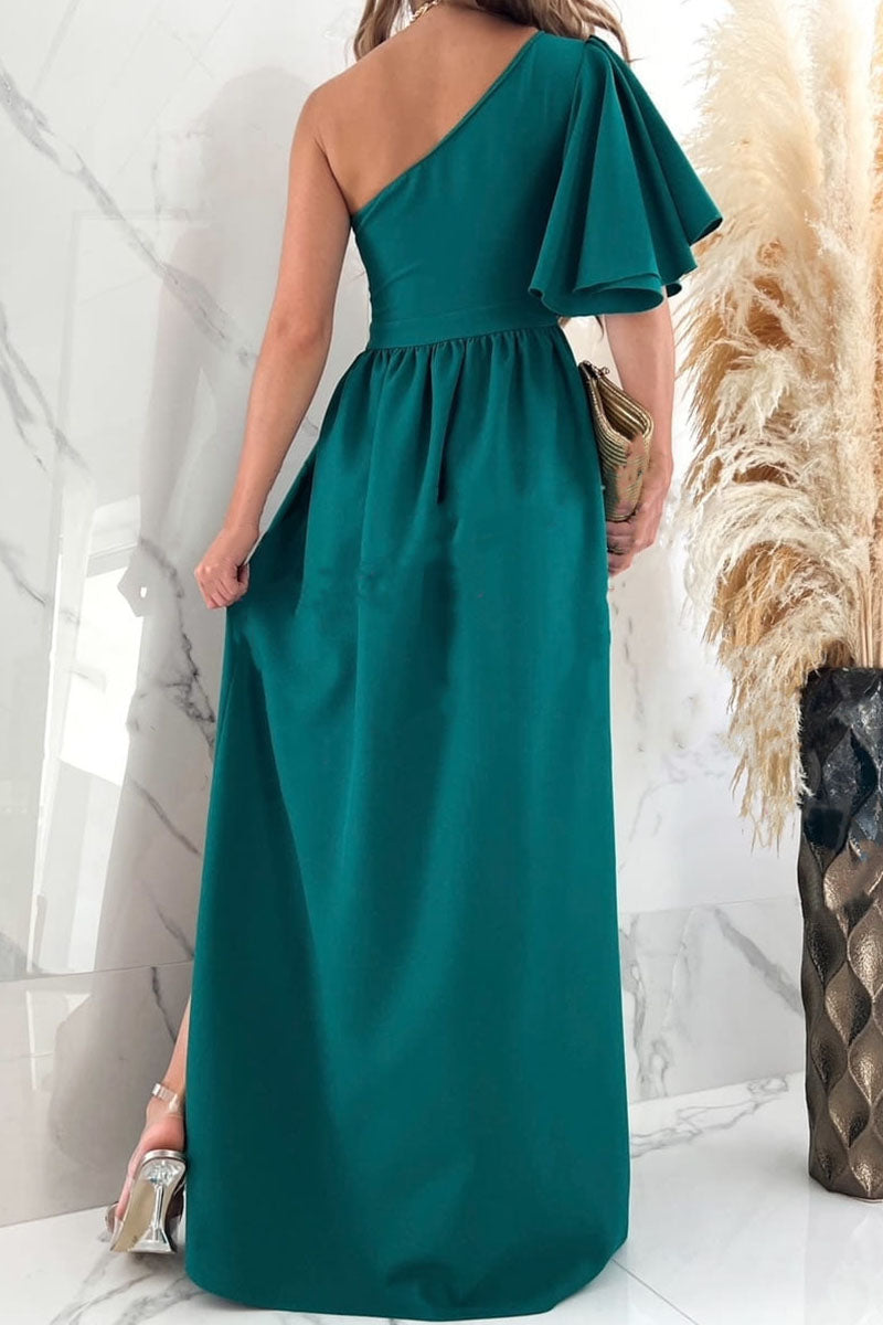 Kaynafashions - Sexy Elegant Solid Patchwork Slit Oblique Collar Straight Dresses(5 Colors)