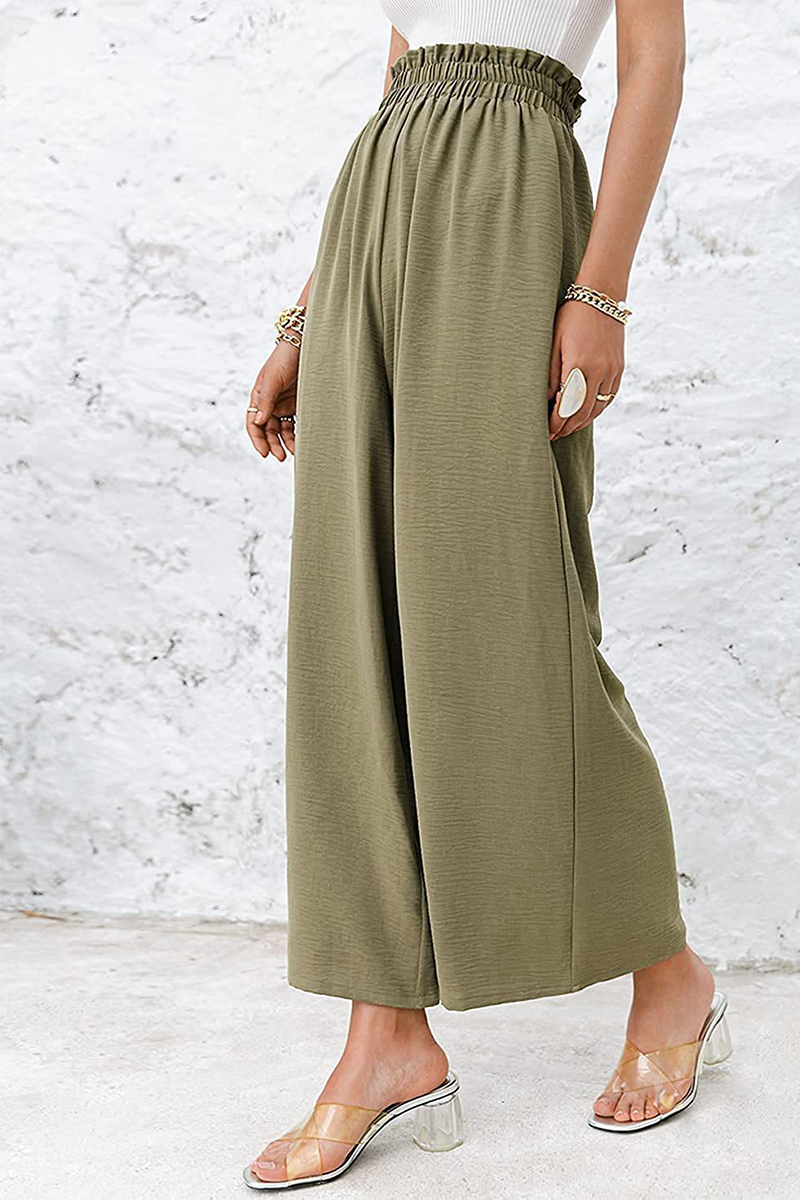 Kaynafashions - Casual Solid Patchwork Loose High Waist Wide Leg Solid Color Bottoms(10 colors)