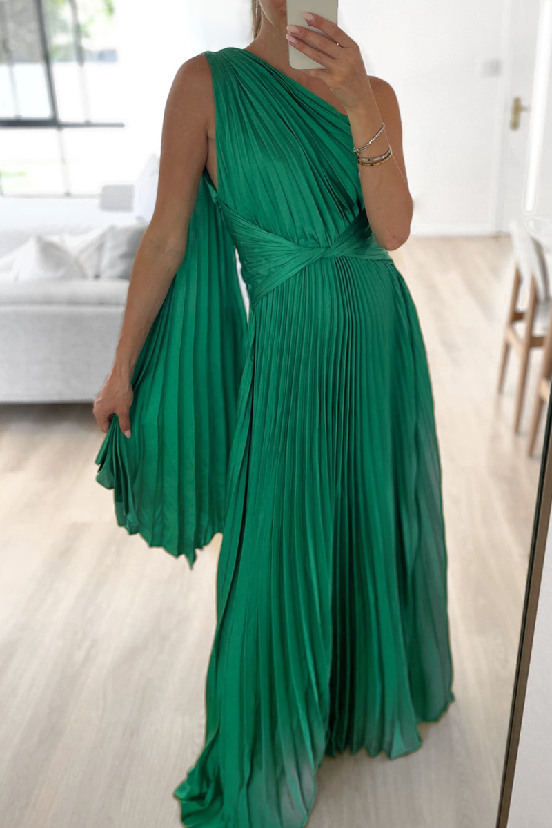 Kaynafashions - Sweet Elegant Solid Fold Oblique Collar A Line Dresses(3 Colors)