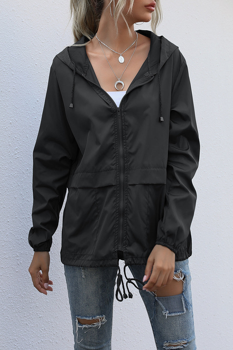 Kaynafashions - Casual Solid Zipper Hooded Collar Outerwear