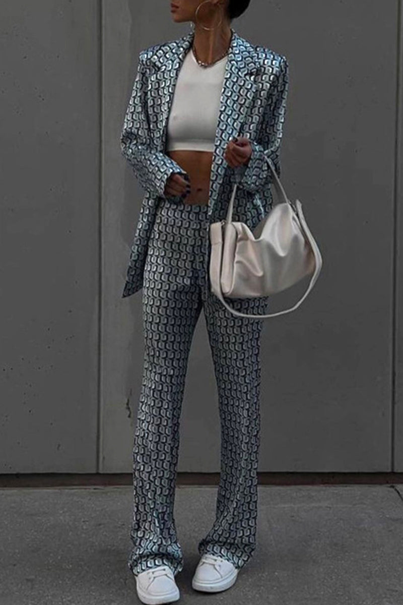 Kaynafashions - Casual Street Animal Print Patchwork Turndown Collar Long Sleeve Two Pieces