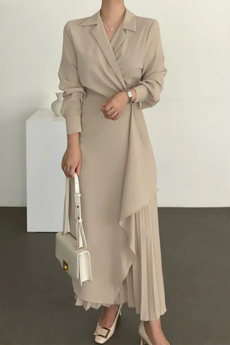 Kaynafashions - Work Elegant Solid Fold Turn-back Collar Suit Dress Dresses