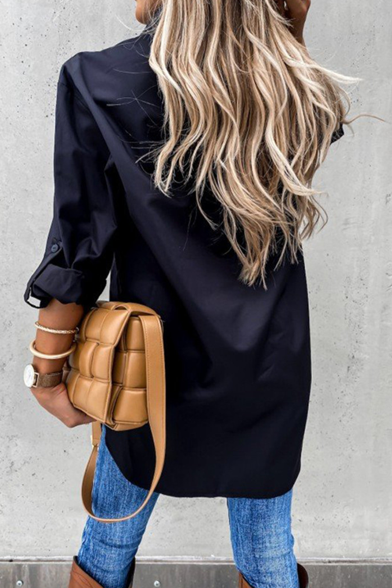 Kaynafashions - Casual Solid Patchwork Turndown Collar Tops