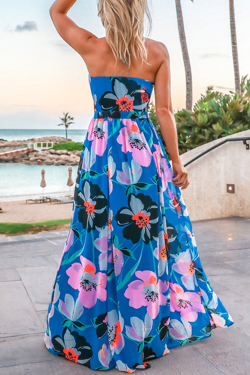 Kaynafashions - Sexy Vacation Print V Neck Sling Dress Dresses