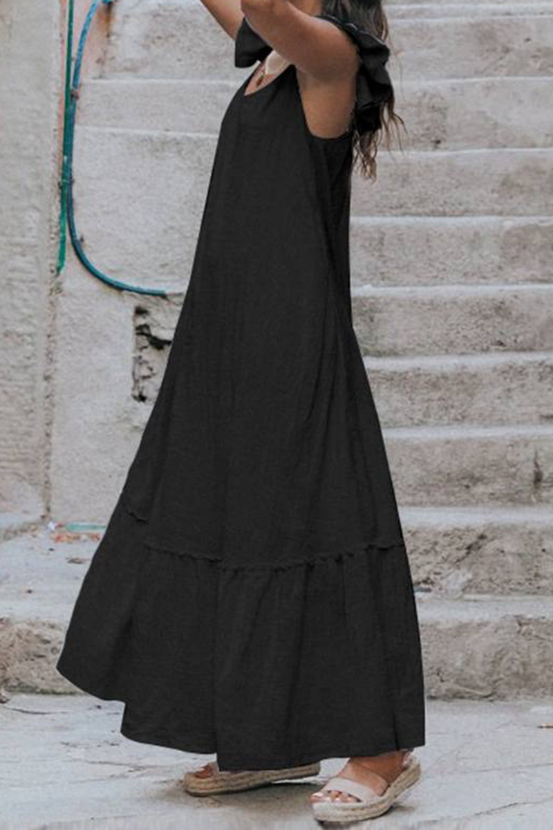 Kaynafashions - Casual Solid Flounce Spaghetti Strap Cake Skirt Dresses