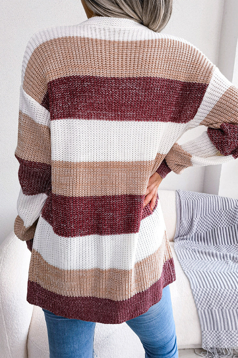 Kaynafashions - Street Striped Contrast Cardigan Collar Tops
