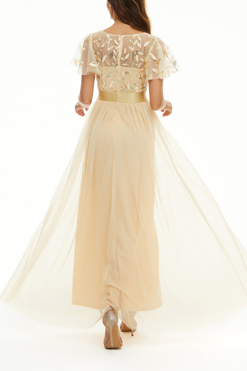 Kaynafashions - Elegant Formal Patchwork Zipper O Neck Ball Gown Dresses