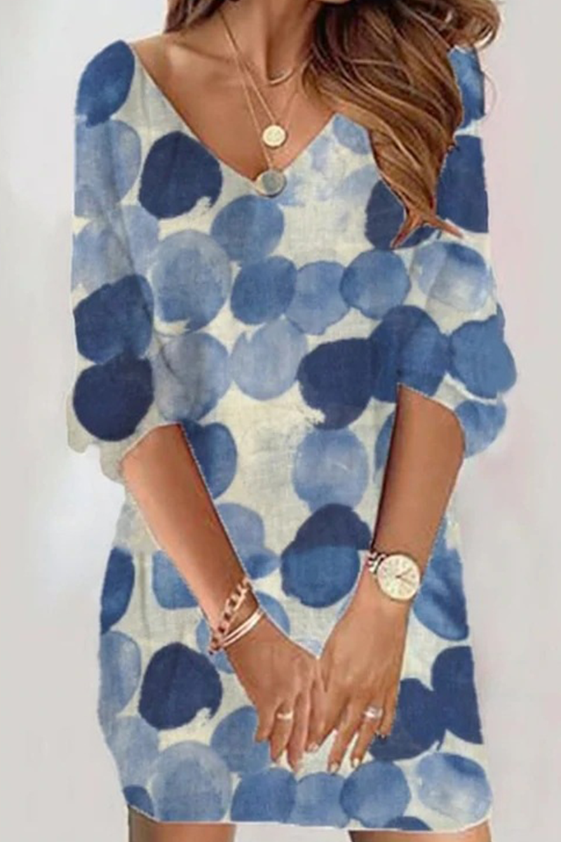 Kaynafashions - Casual Print Patchwork V Neck Straight Dresses(5 colors)