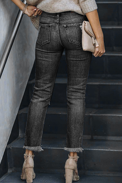 Kaynafashions - Casual Solid Tassel Ripped Pencil Bottoms