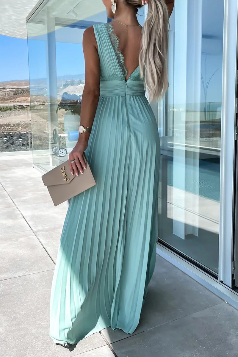 Kaynafashions - Celebrities Elegant Solid Lace V Neck Waist Skirt Dresses