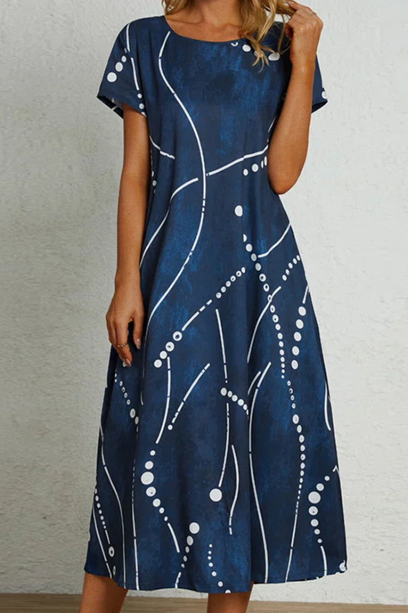 Kaynafashions - Casual College Print Pocket O Neck A Line Short Sleeve Dress