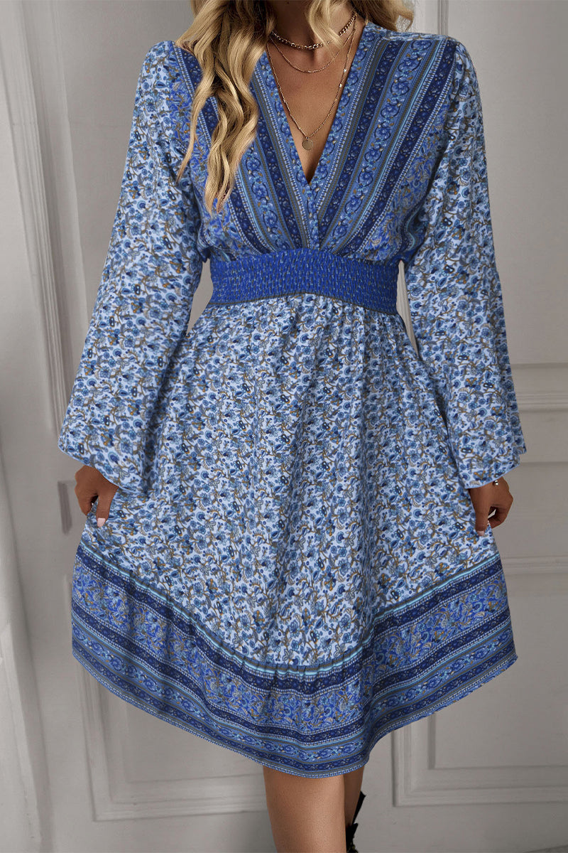 Kaynafashions - Sweet Elegant Print Patchwork V Neck A Line Dresses
