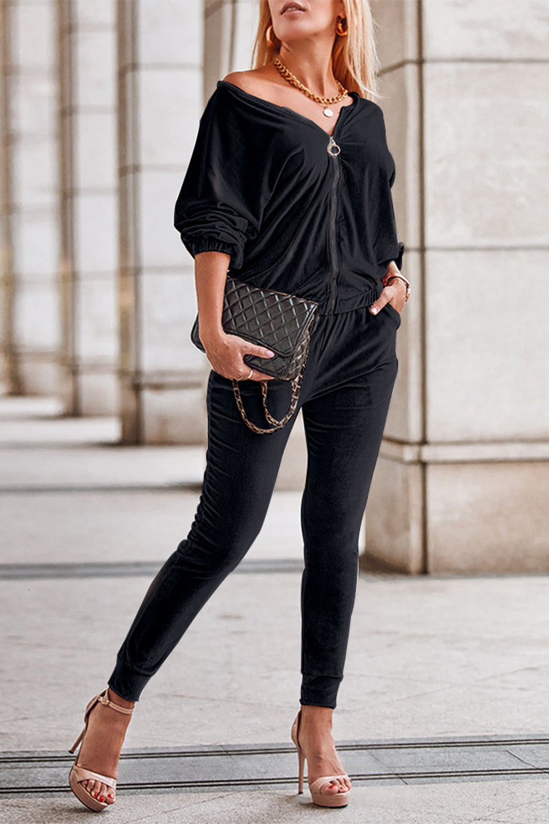 Kaynafashions - Casual Solid Pocket Cardigan Collar Long Sleeve Two Pieces