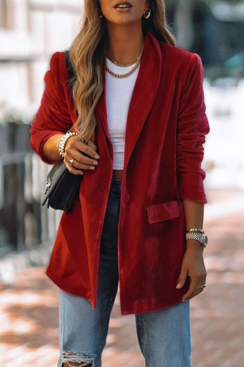 Kaynafashions - Work Solid Buttons Solid Color Turndown Collar Outerwear