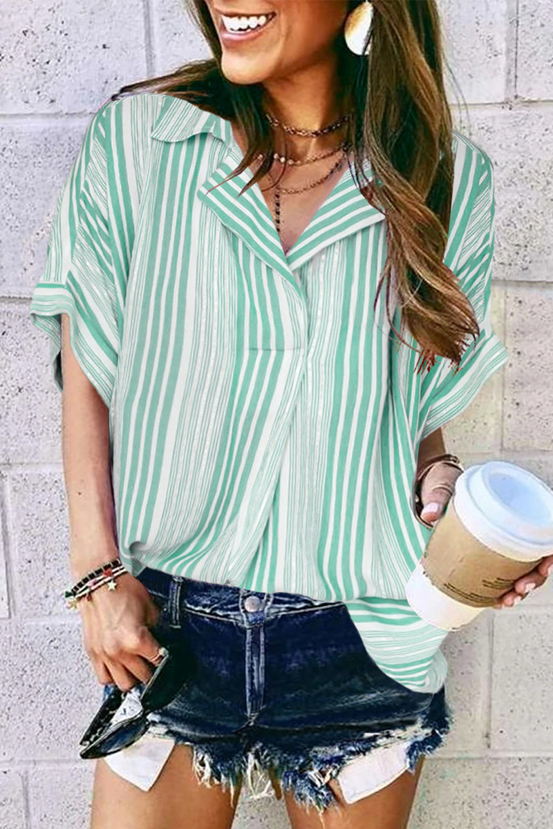 Kaynafashions - Elegant Striped Patchwork V Neck Blouses(4 Colors)