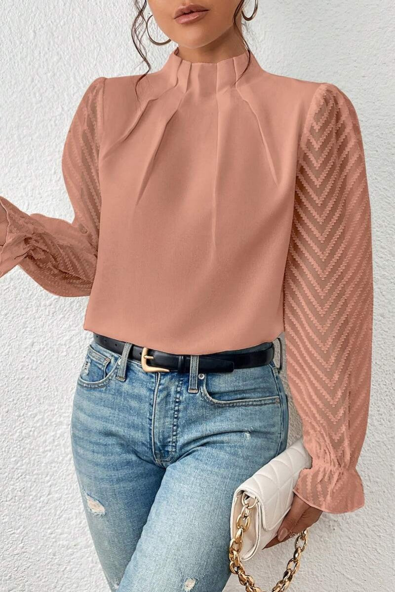 Kaynafashions - Casual Solid Patchwork Flounce Half A Turtleneck Tops