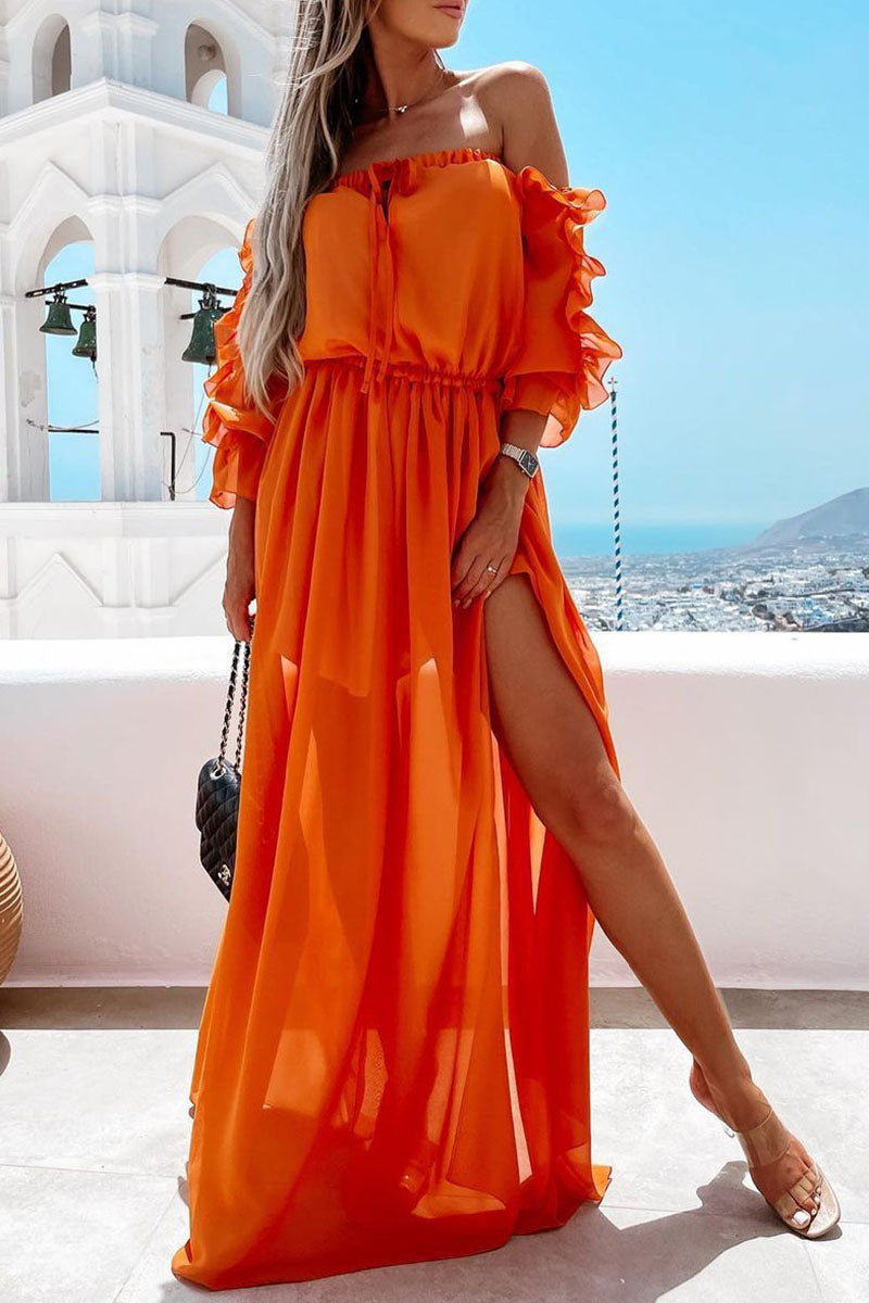 Kaynafashions - Fashion Elegant Solid Patchwork Off the Shoulder Irregular Dresses